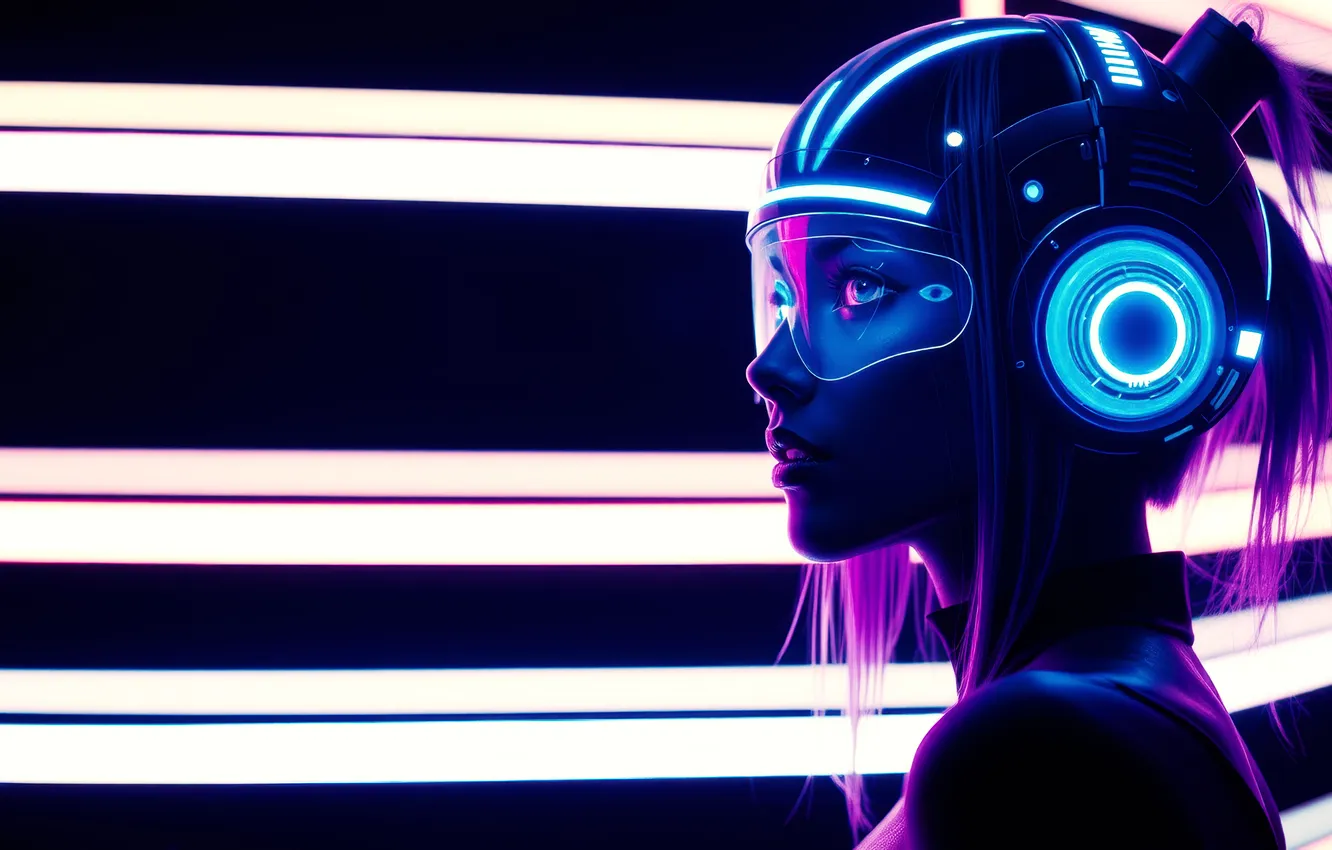 Photo wallpaper Neon, futuristic, Cyberpunk, female character