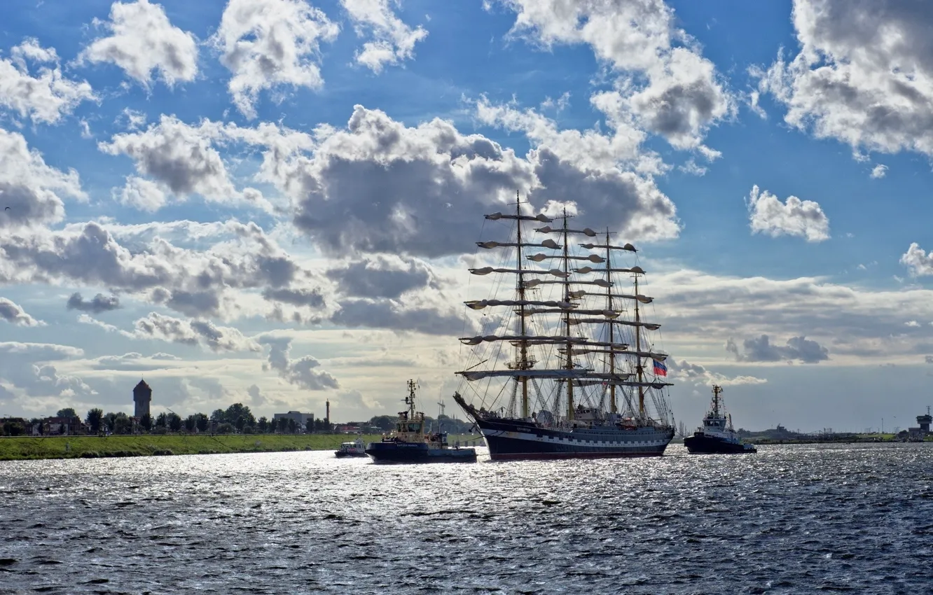 Photo wallpaper sea, clouds, ships, breeze, Russia, Frigate