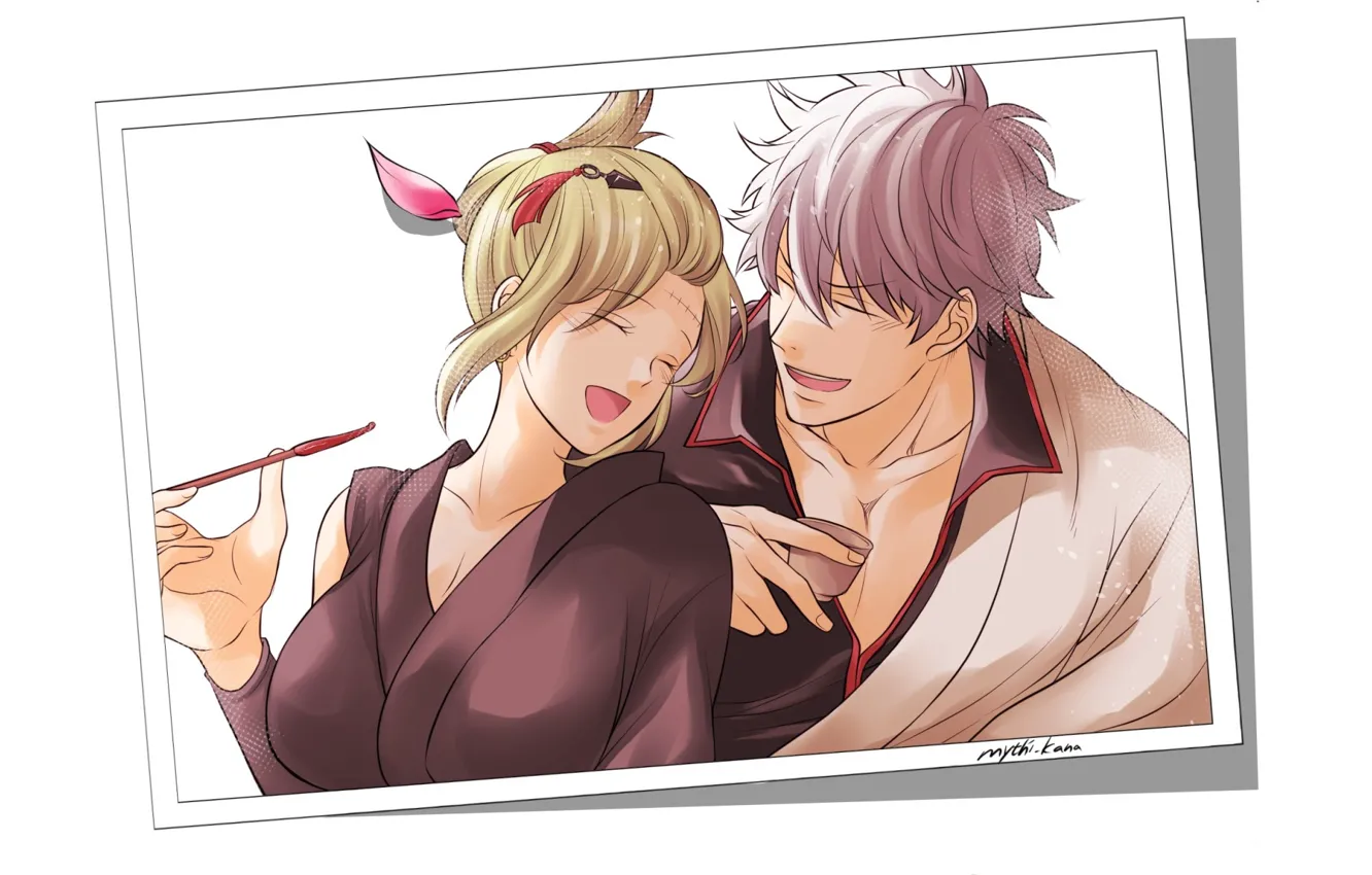 Photo wallpaper girl, anime, art, guy, gintama, Gintoki