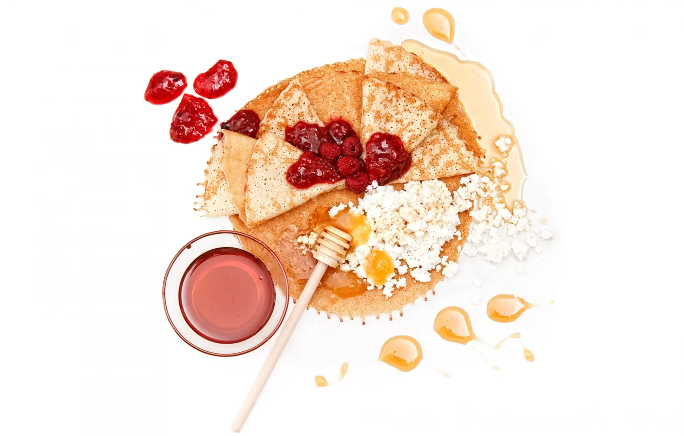 Photo wallpaper raspberry, honey, pancakes, jam