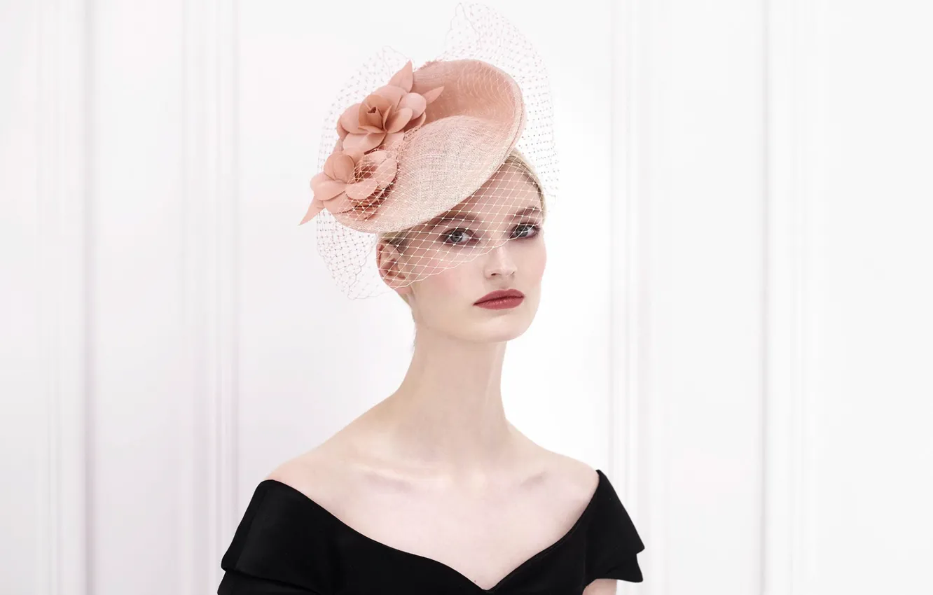 Photo wallpaper look, model, hat, veil