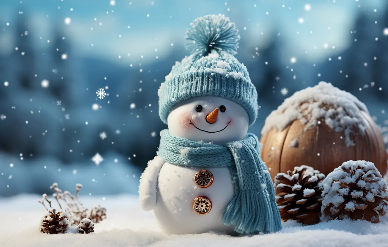Photo wallpaper winter, snow, new year, Christmas, snowman, Christmas, night, winter