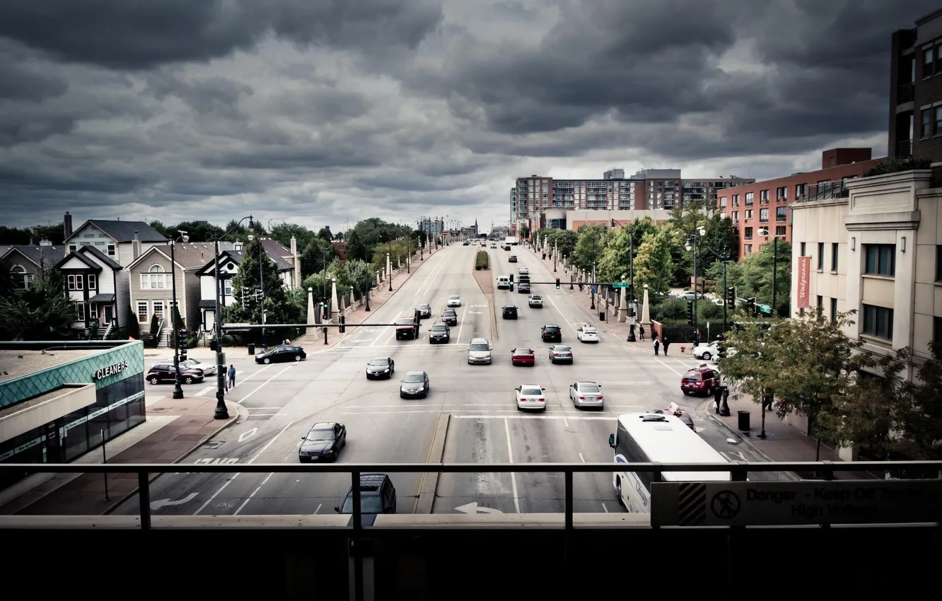 Photo wallpaper road, the sky, clouds, building, skyscrapers, Chicago, America, Chicago