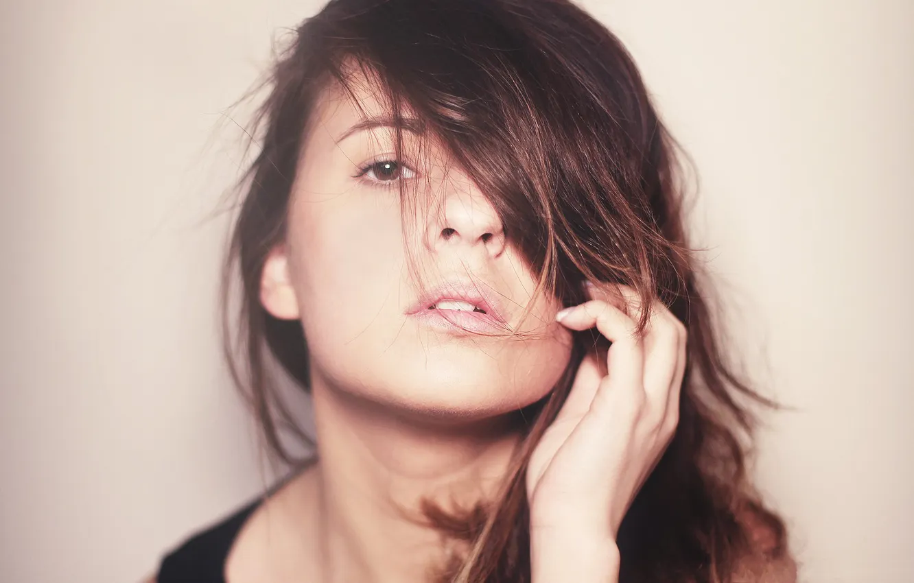 Photo wallpaper look, girl, face, hair, brunette, long hair, women, look