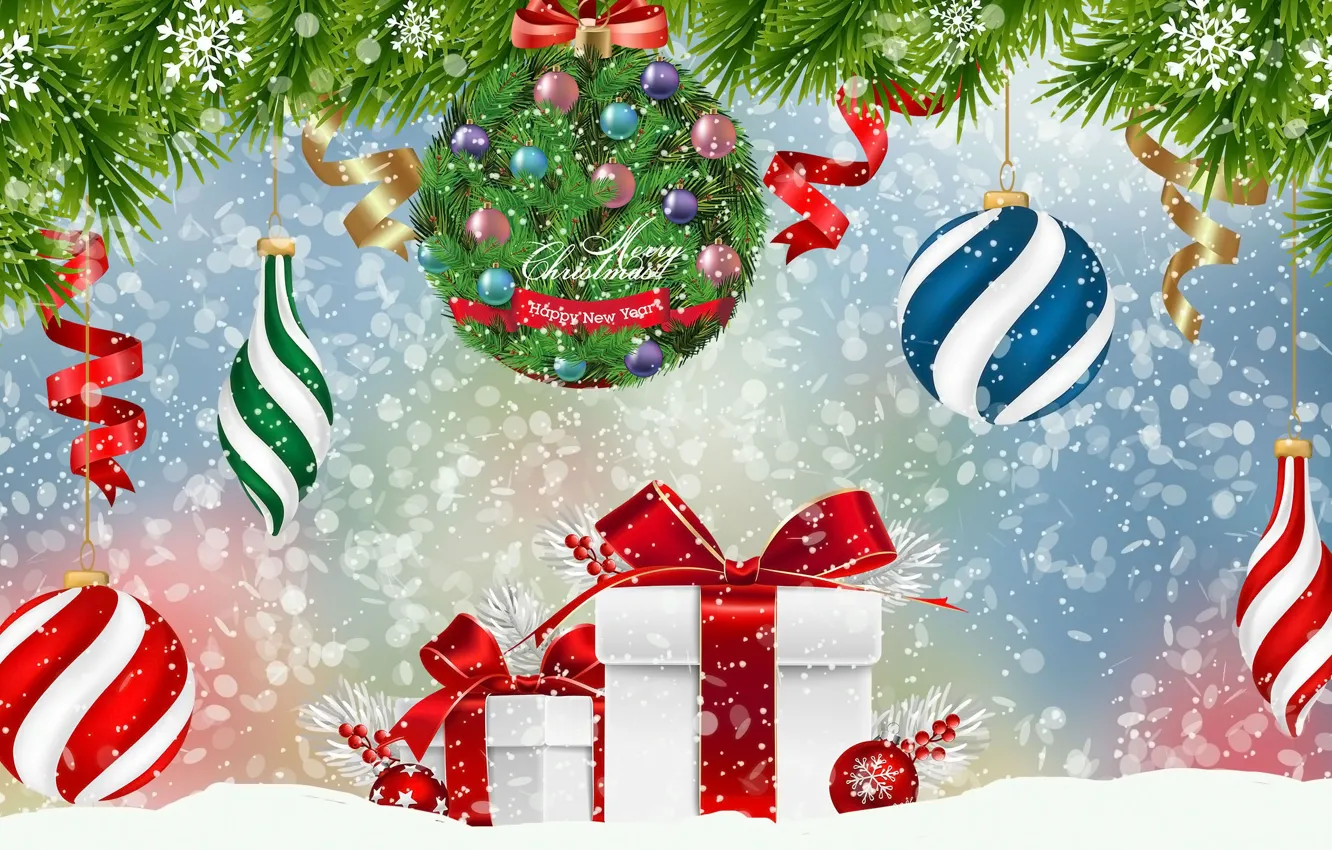 Photo wallpaper Graphics, Congratulations, Christmas, Bombki