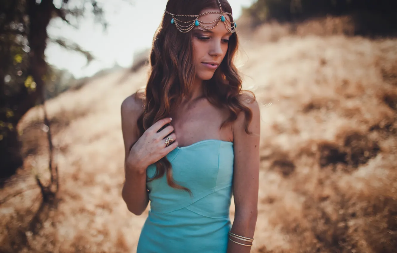 Photo wallpaper field, girl, crown, dress, Gypsies