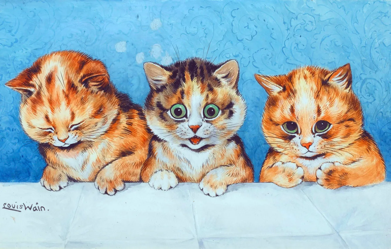 Photo wallpaper Kittens, Picture, Three, Louis William Wain, Louis Wayne, Louis William Wayne, Louis Wain, British animal …