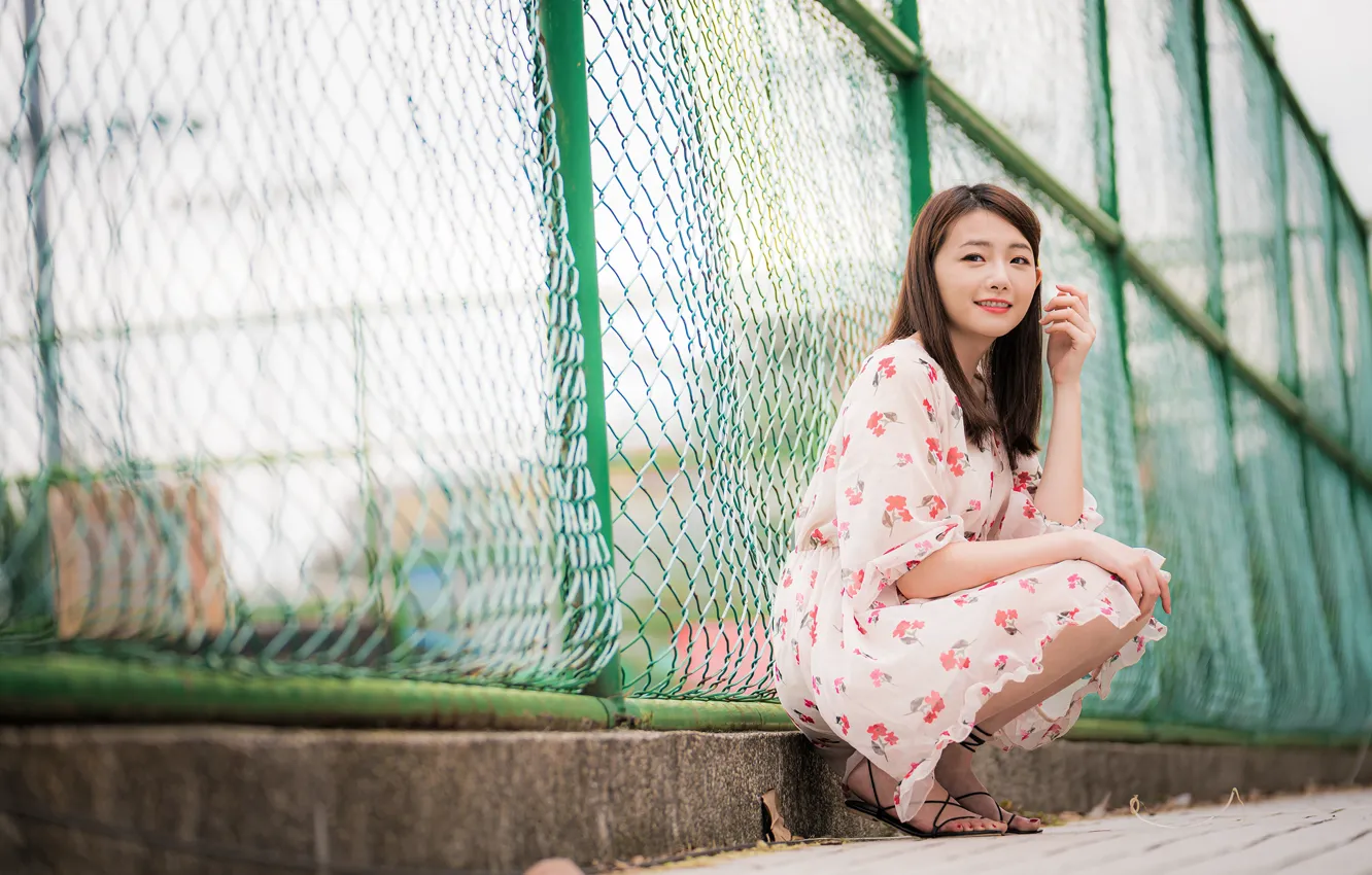 Wallpaper pose, smile, model, the fence, portrait, makeup, dress ...