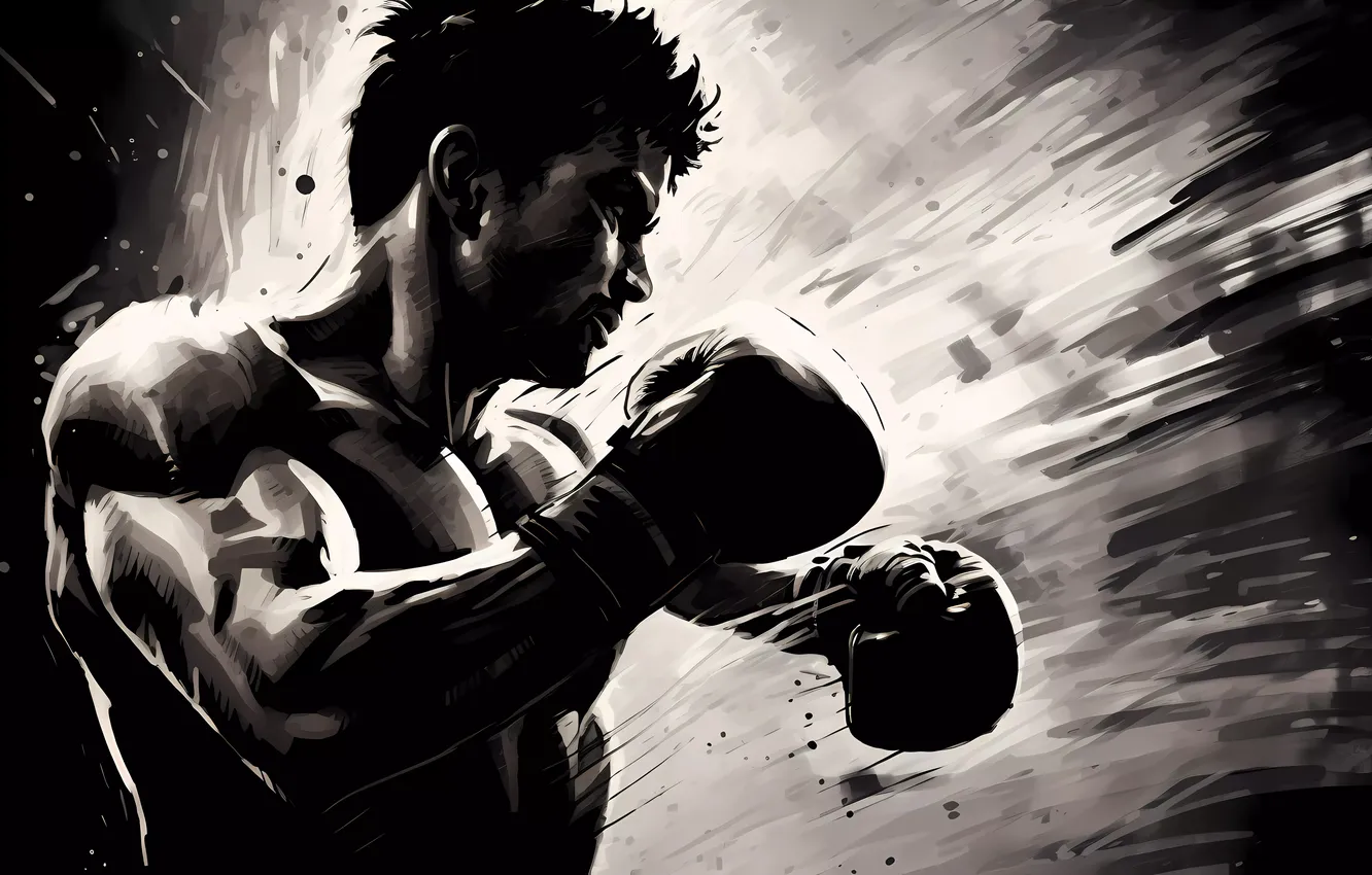 Photo wallpaper sport, Boxing, gloves, black and white, male, digital art, AI art, The Art of Artificial …