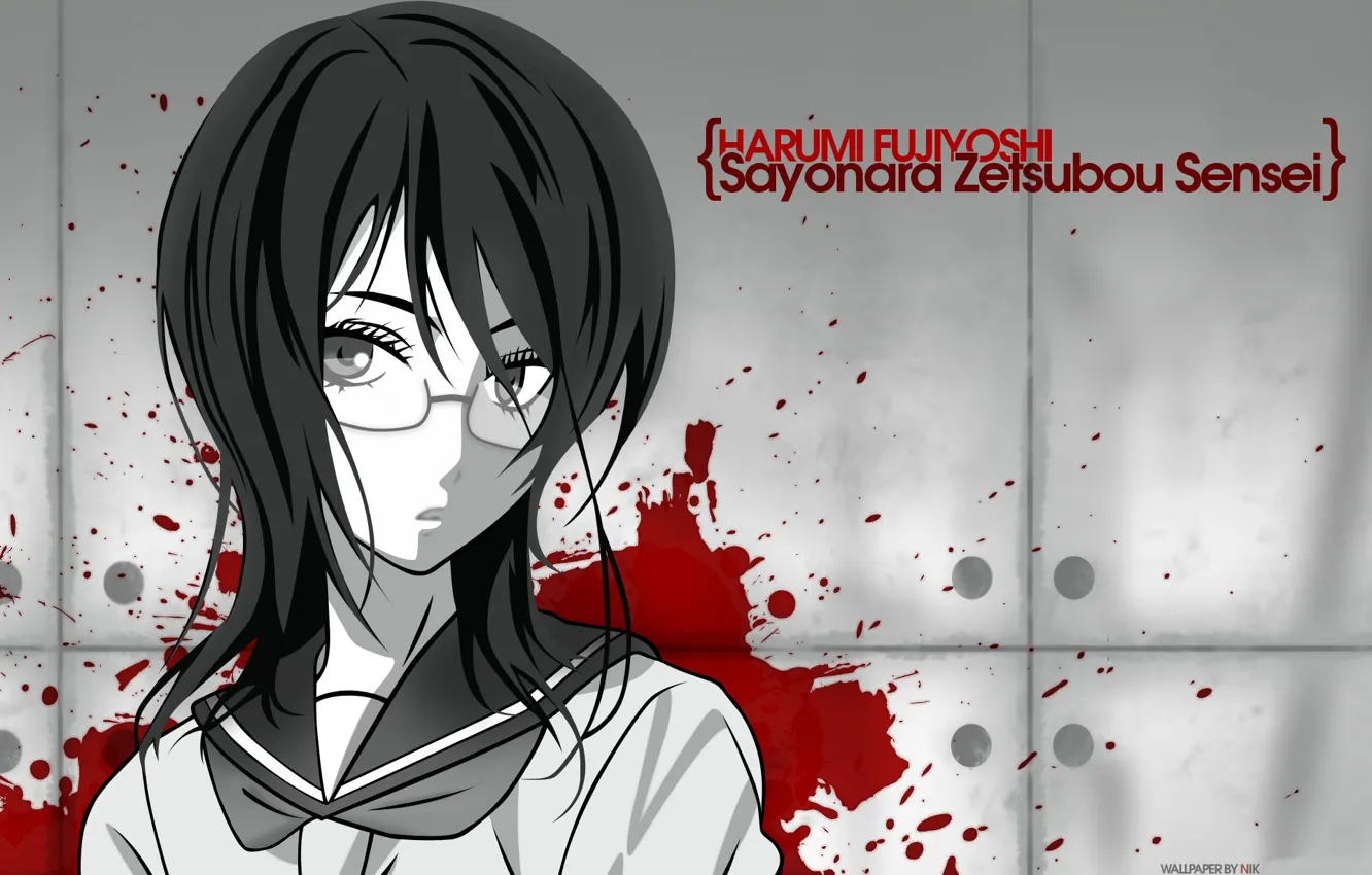 Photo wallpaper girl, blood, glasses, Sayonara Zetsubou Sensei, Farewell bleak Sensei
