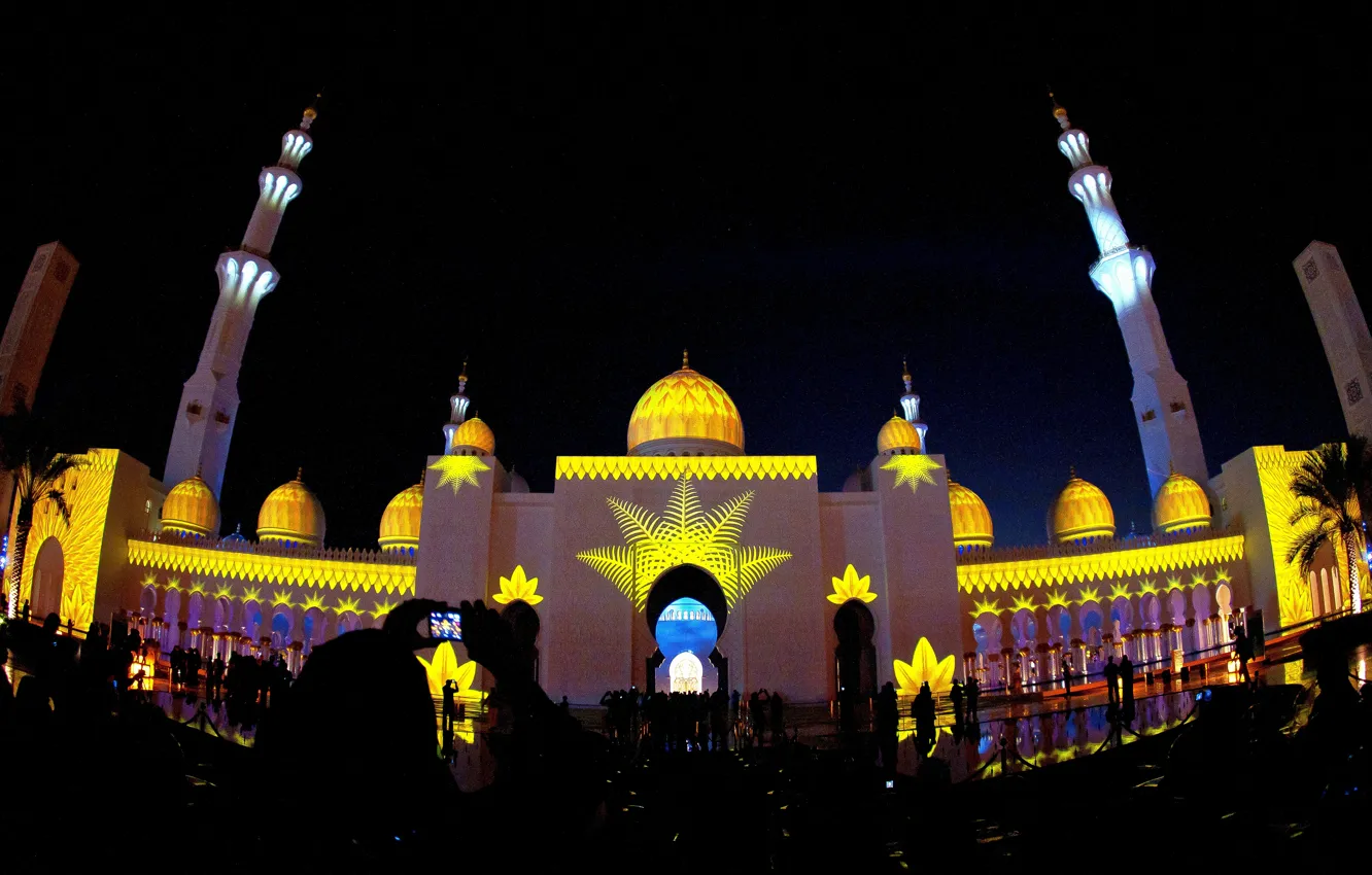 Photo wallpaper night, UAE, The Sheikh Zayed Grand mosque, Abu Dhabi, Sheikh Zayed Grand Mosque, Abu-Dhabi