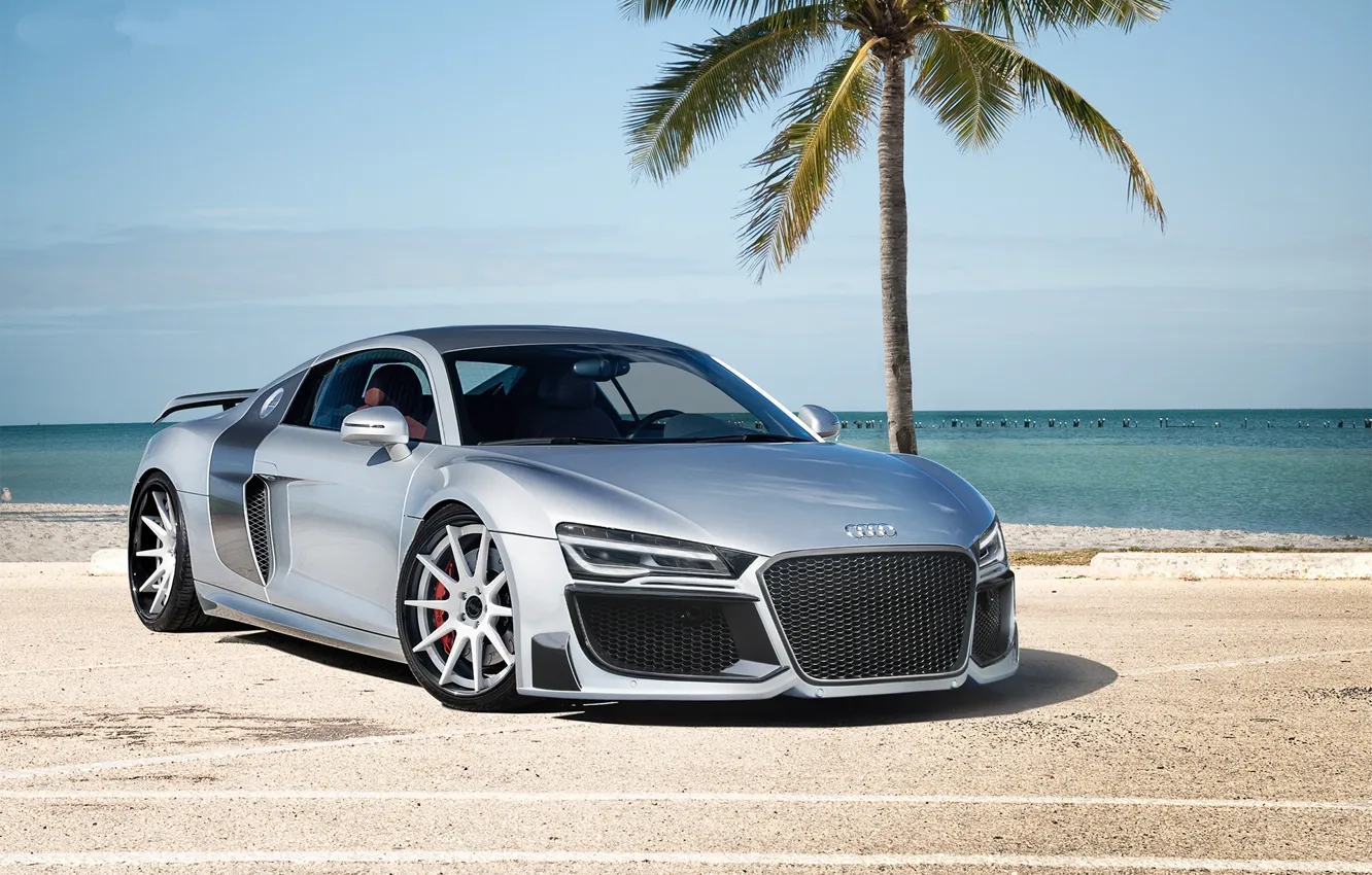 Photo wallpaper Palma, the ocean, Audi, audi, silver, sports car, silvery