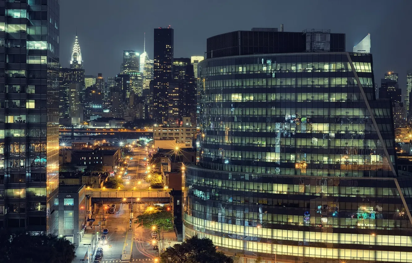 Photo wallpaper night, lights, New York, USA, night, Manhattan, NYC, New York City