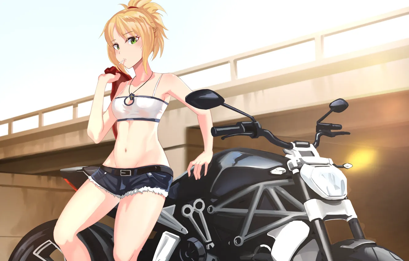 Photo wallpaper look, girl, motorcycle, mordred, fate/grand order