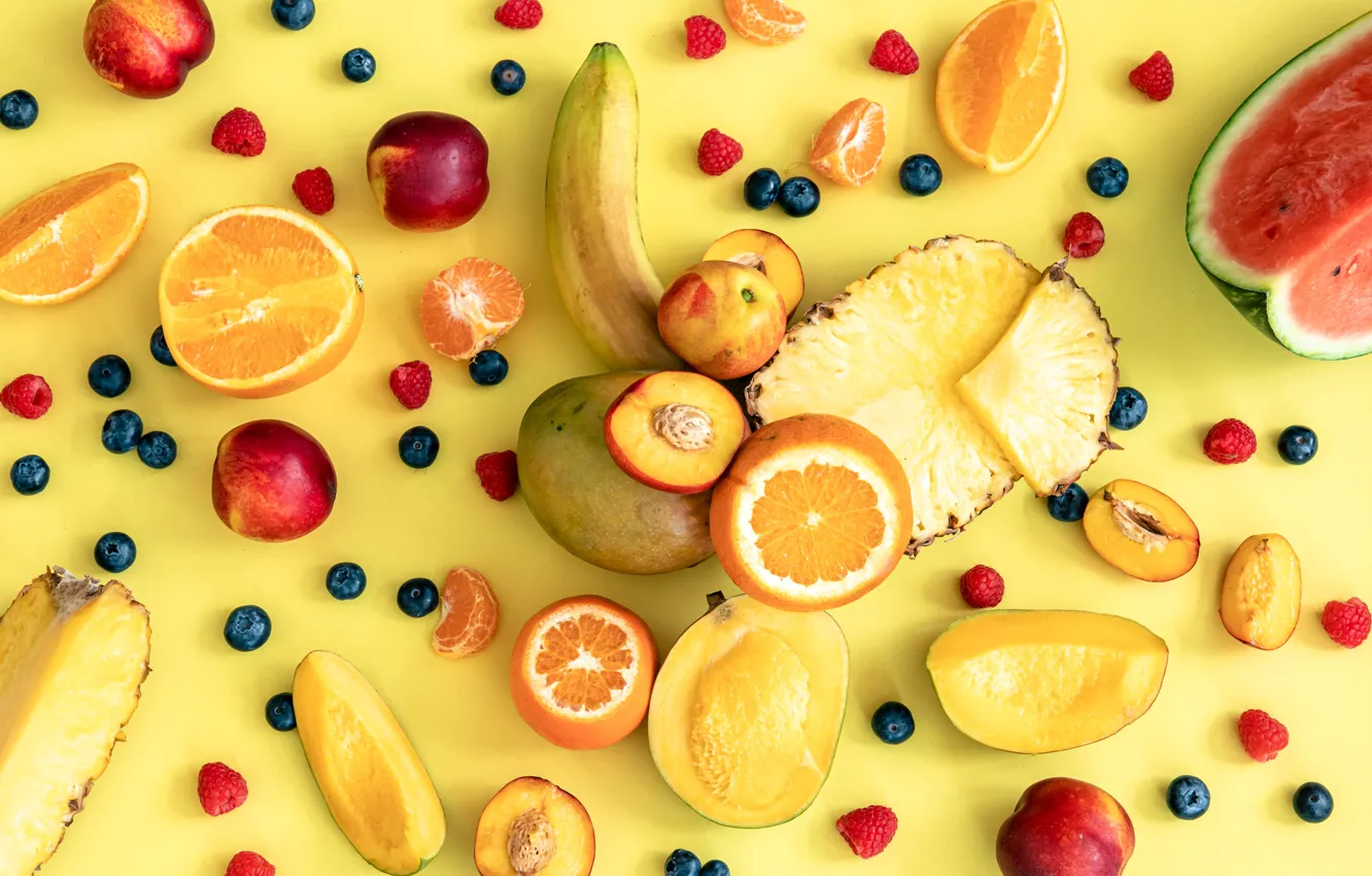Photo wallpaper fruit, different, yellow background