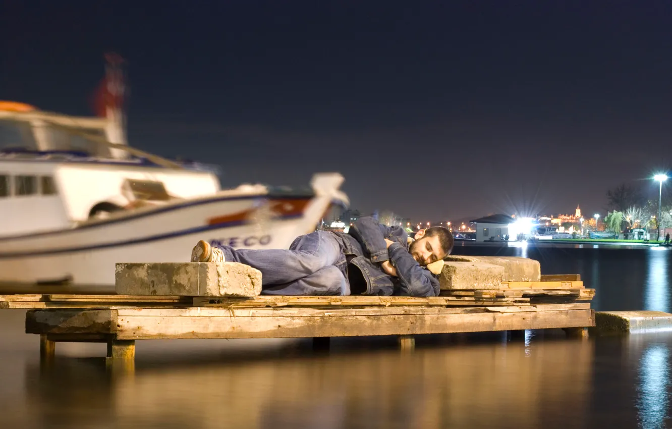 Photo wallpaper stones, boat, sleep, the situation, harbour