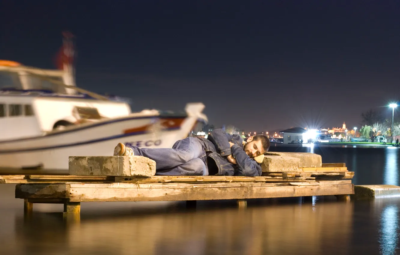 Photo wallpaper stone, sleep, the situation, boats, harbour