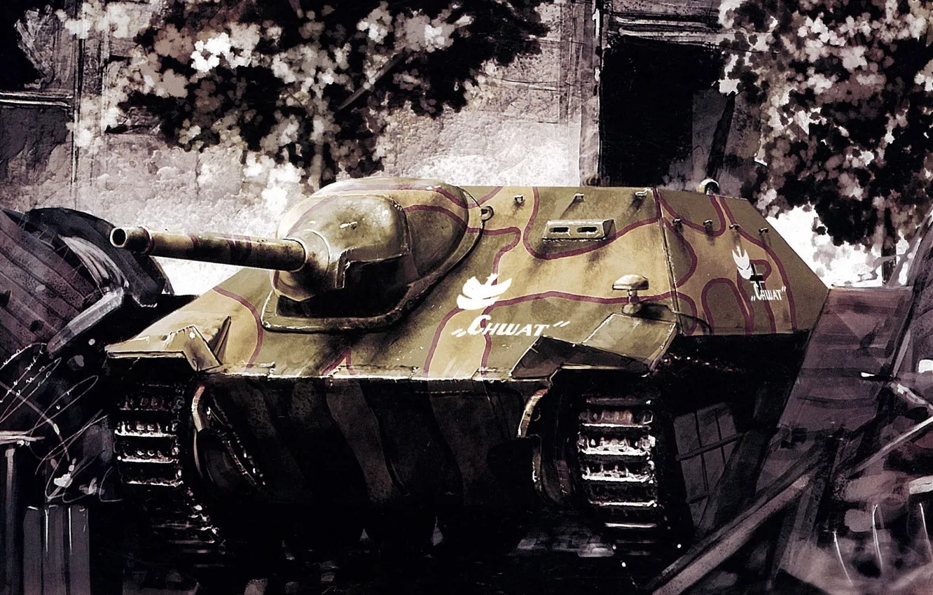 Photo wallpaper Germany, art, front, SAU, Hetzer, 1945, Hetzer, Jagdpanzer 38(t)