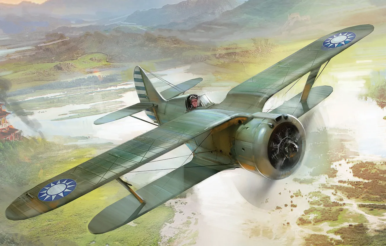 Photo wallpaper seagulls, China, -153, biplane, Soviet piston fighter, Guomindang AF