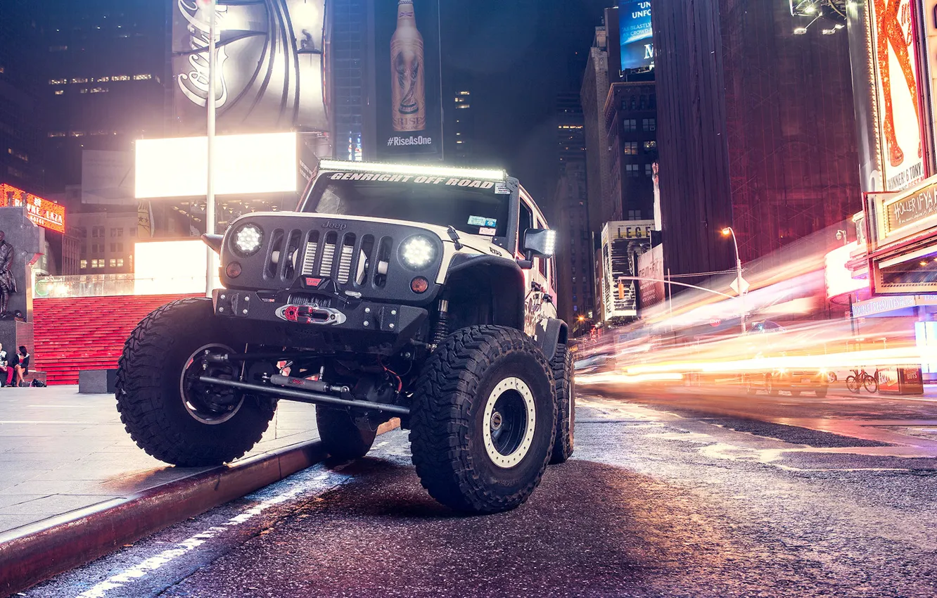 Photo wallpaper car, night, street, tuning, SUV, Supercharged, Jeep Wrangler, Automotive Photography