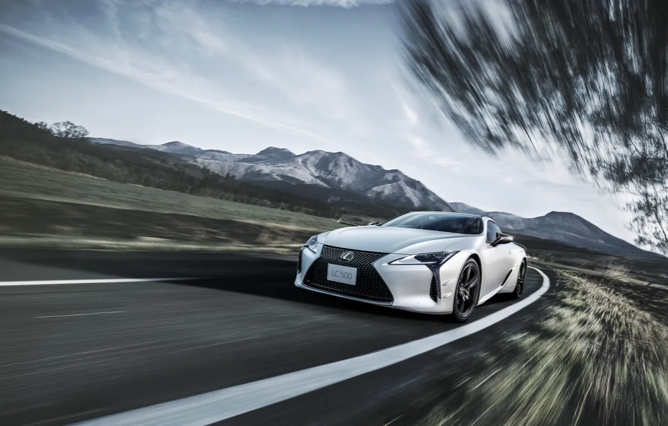 Photo wallpaper car, Lexus, white, road, LC 500, Lexus LC 500