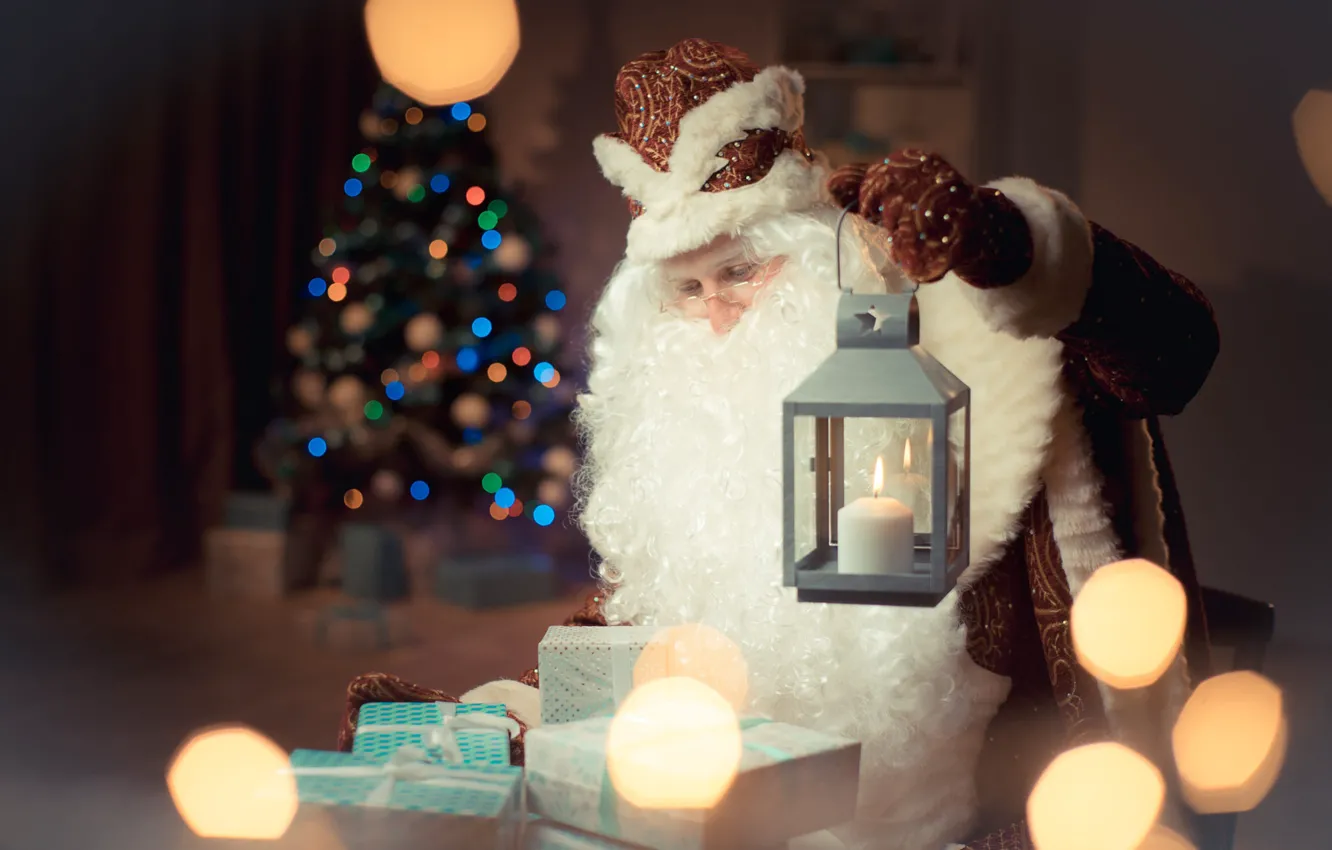 Photo wallpaper lights, pose, room, holiday, people, candle, glasses, Christmas