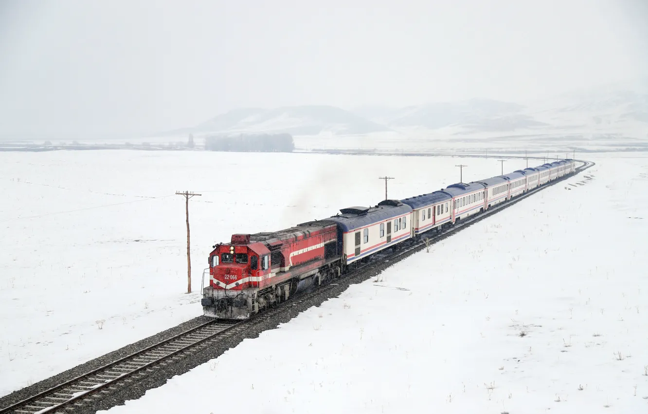 Photo wallpaper winter, snow, train, TCDD, State Railways of the Republic of Turkey