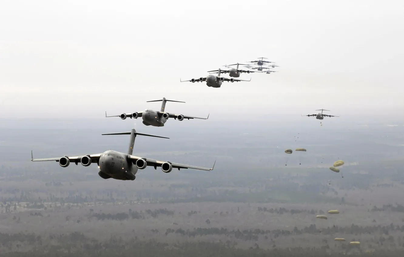 Photo wallpaper transport, parachute, landing