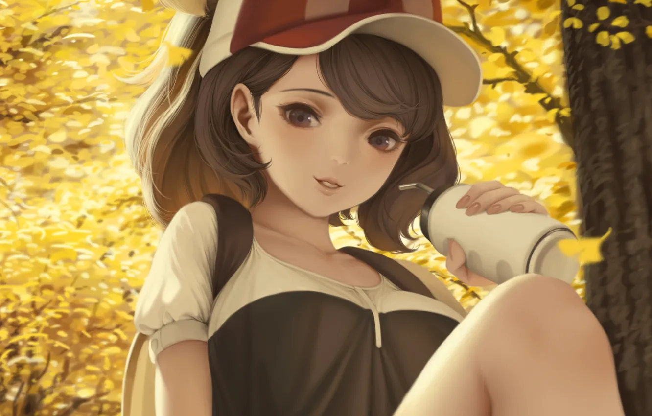 Photo wallpaper girl, blouse, brown eyes, anime, beautiful, short hair, pretty, brunette