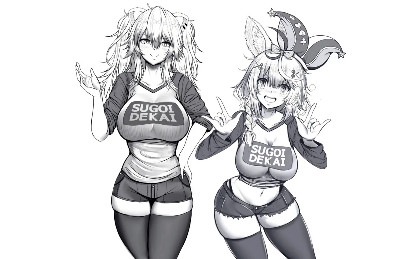 Photo wallpaper sexy, cleavage, shorts, long hair, girls, boobs, anime, beautiful