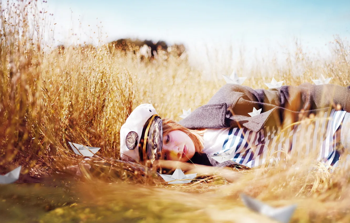 Photo wallpaper girl, mood, boat