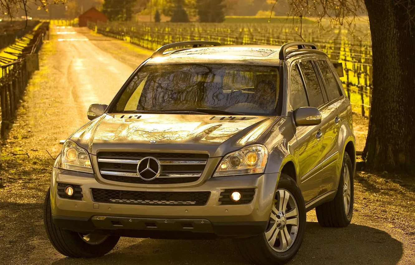 Photo wallpaper road, Mercedes-Benz, jeep, SUV, Mercedes, the front, sunlight, GL-class