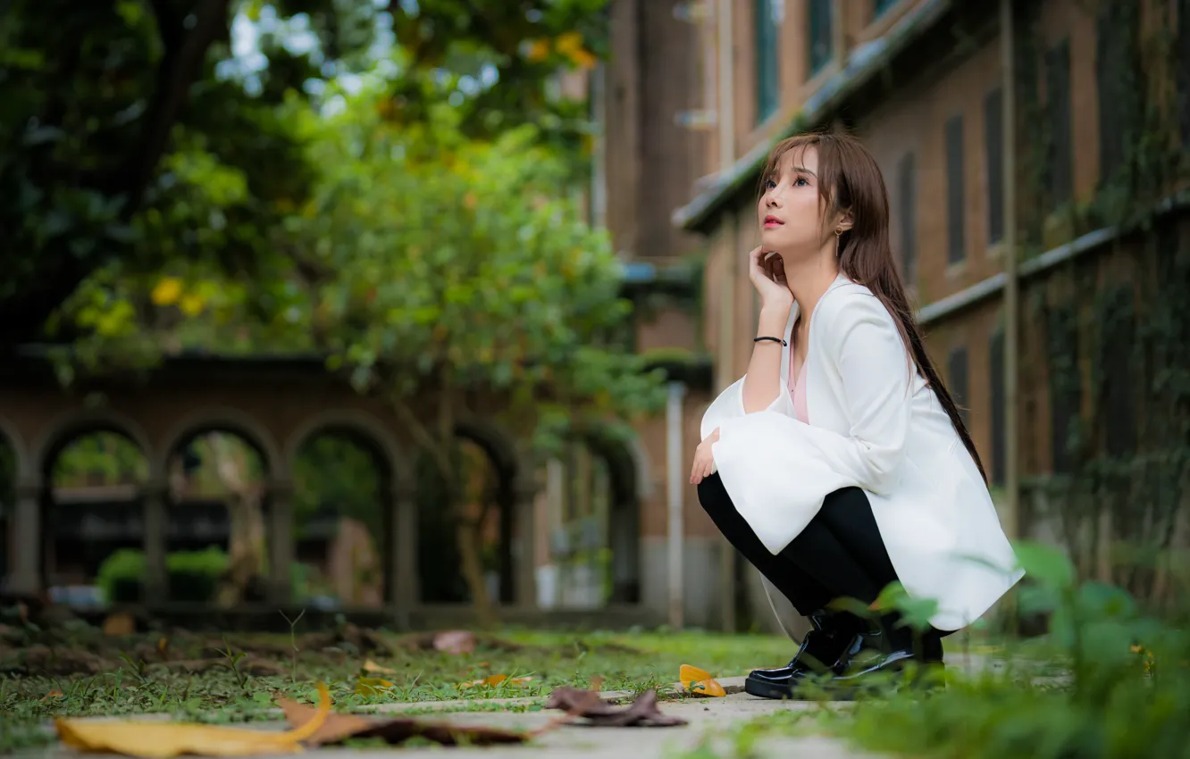 Photo wallpaper girl, Asian, bokeh, honey.