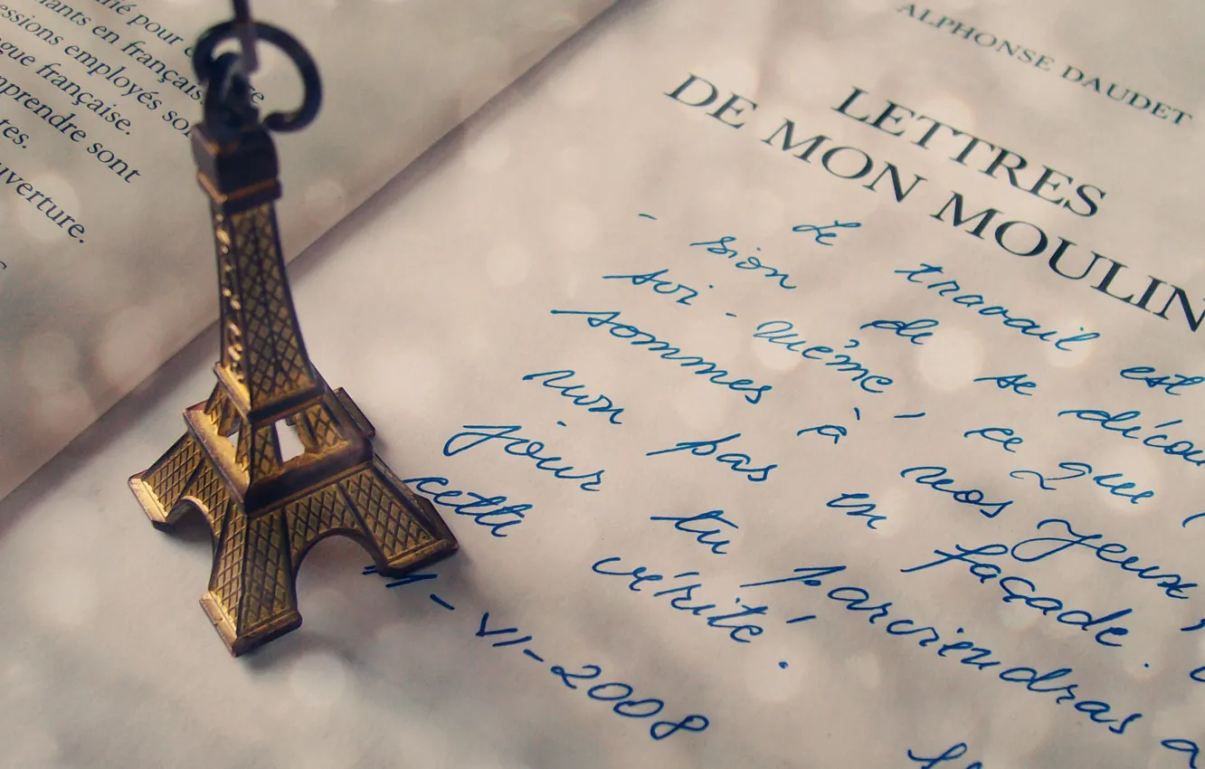 Photo wallpaper language, letter, the inscription, Eiffel tower, Paris, handle, figurine, France