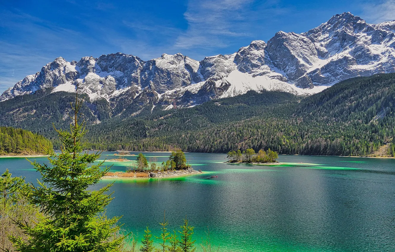 Photo wallpaper forest, the sky, the sun, trees, mountains, river, rocks, Germany