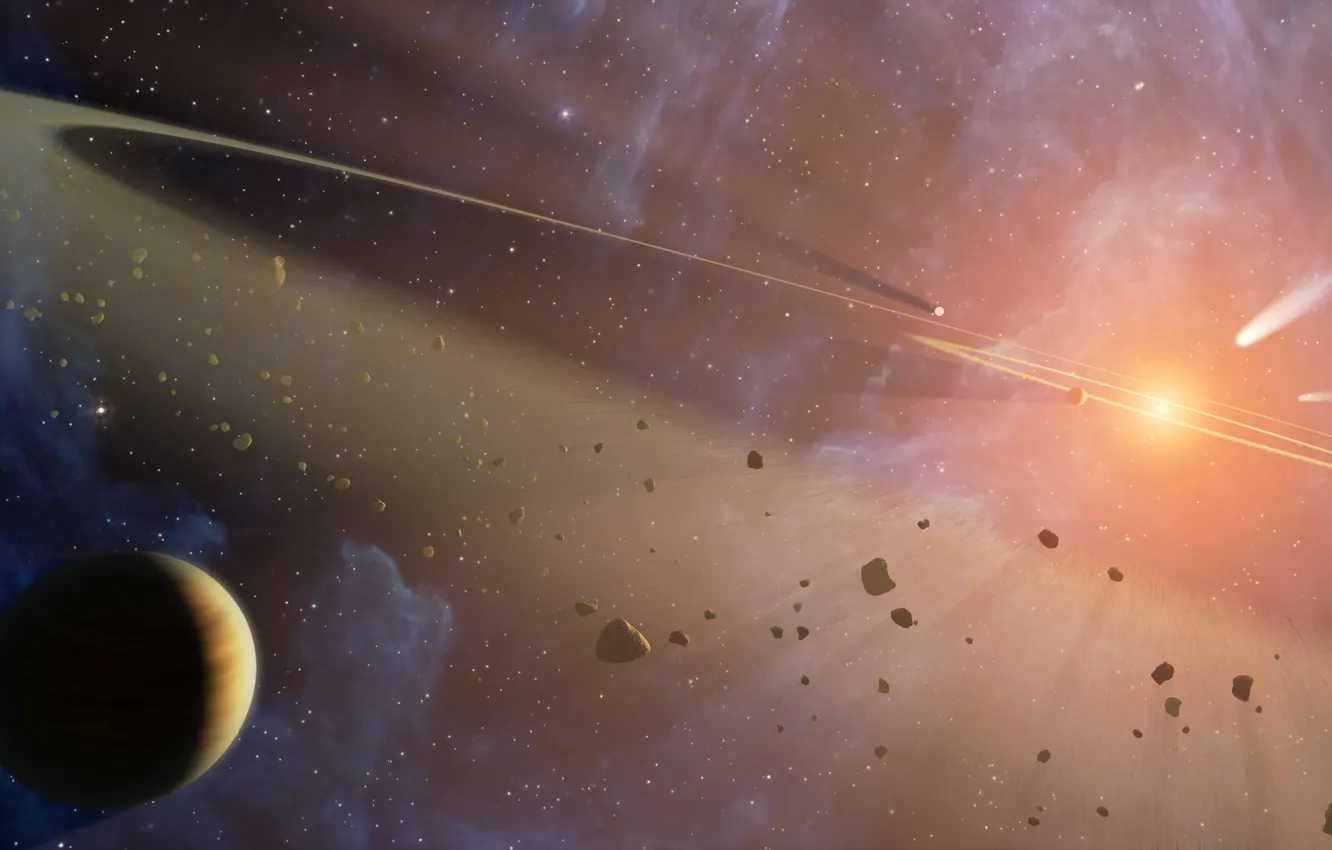 Photo wallpaper space, stars, the explosion, fragments, planet