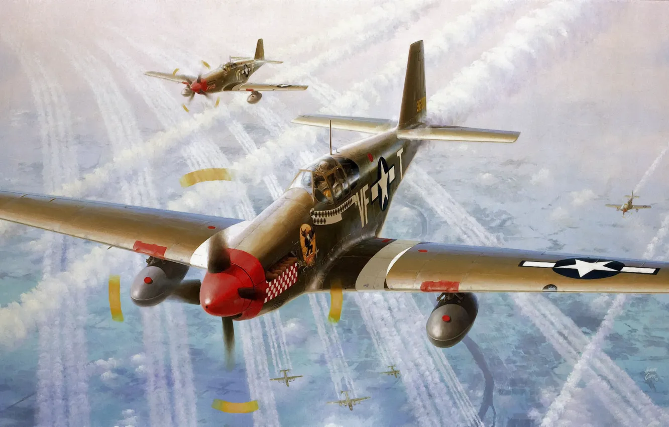 Photo wallpaper P-51, aircraft, war, art, painting, aviation, ww2, Captain Don Gentile