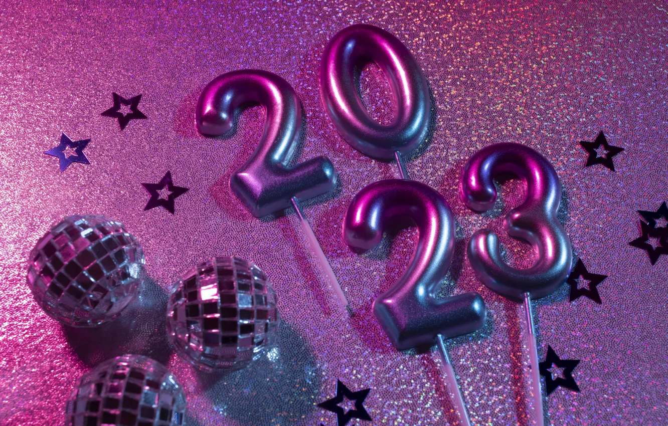 Photo wallpaper balls, lights, holiday, Shine, new year, sticks, sequins, figures