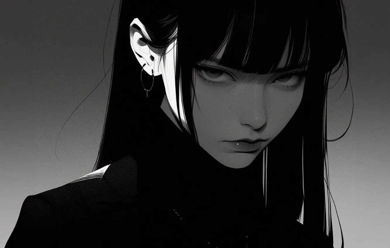 Photo wallpaper monochrome, anime girls, AI Art, Ps44