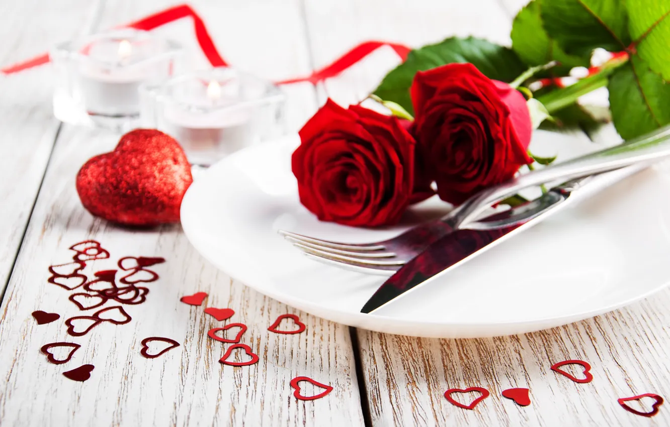 Photo wallpaper roses, hearts, serving, Olena Rudo