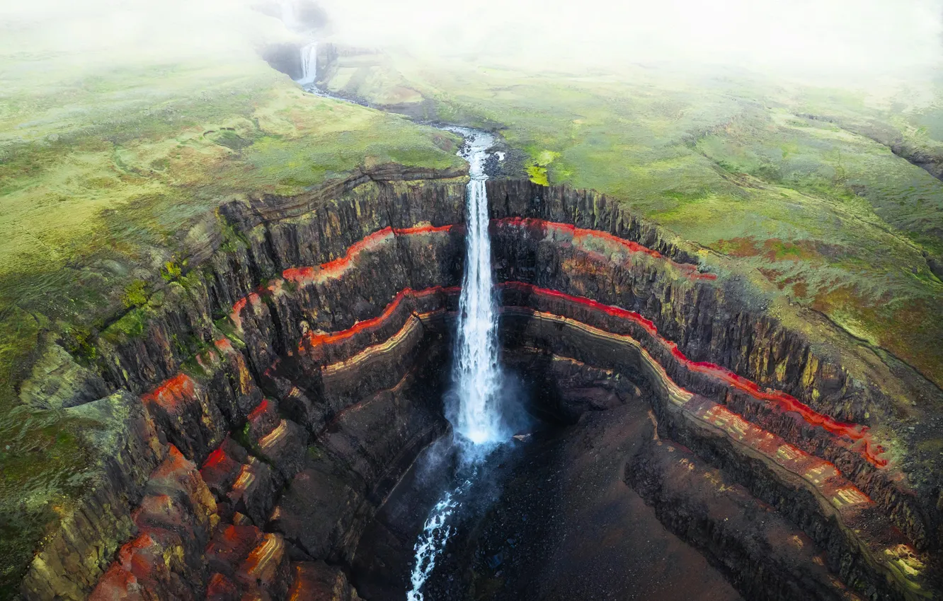 Photo wallpaper river, field, landscape, nature, water, Europe, waterfall, Iceland