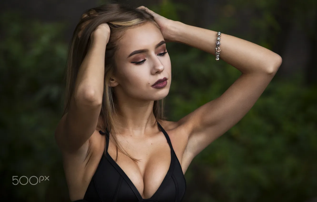 Photo wallpaper blurred background, closed eyes, Xenia, Andrey Serenkov
