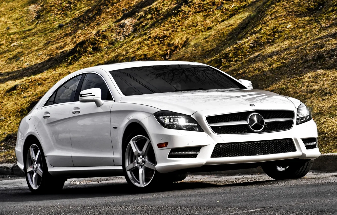 Photo wallpaper white, hills, Mercedes-Benz, CLS, Mercedes, AMG, the front, tsls