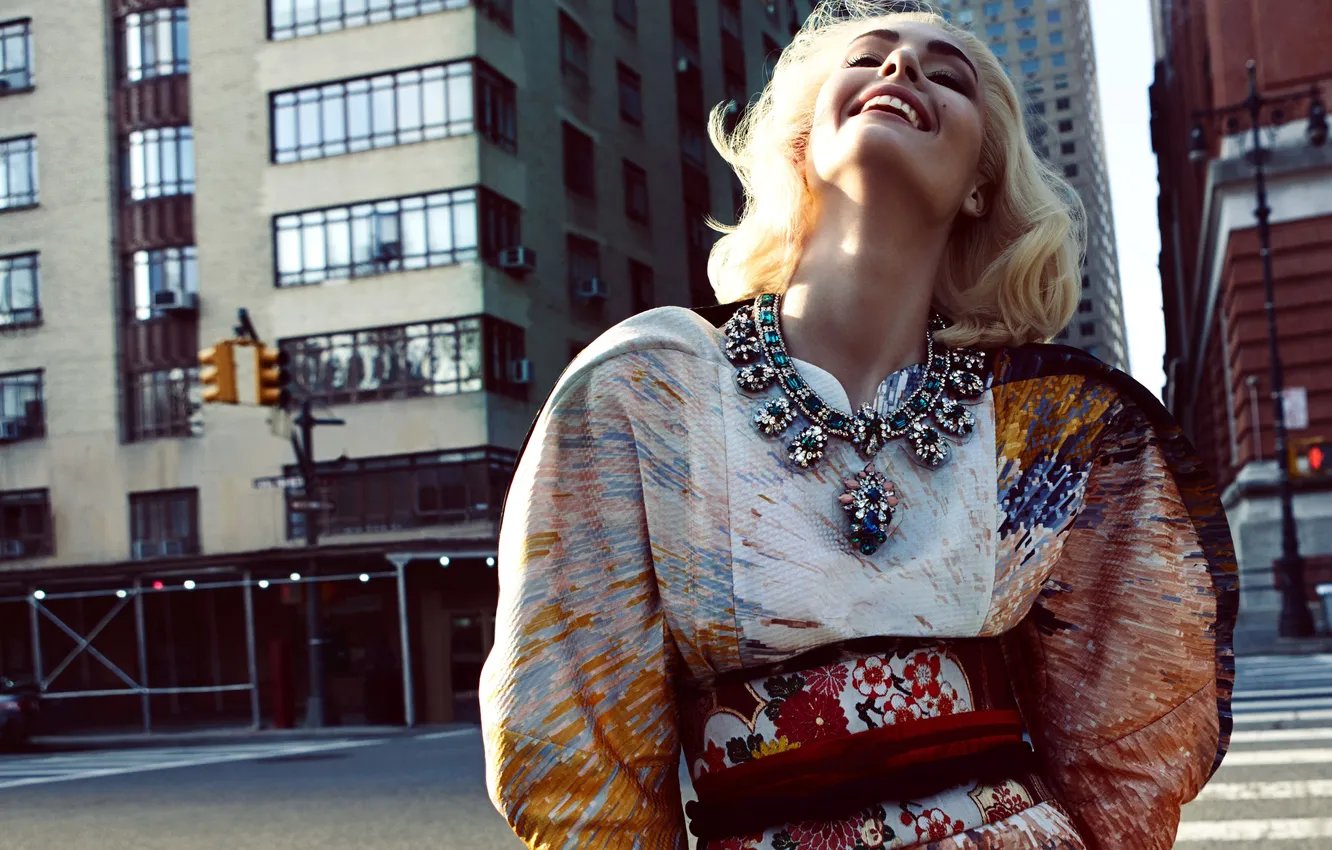 Photo wallpaper girl, dress, blonde, necklace, Nadja Bender