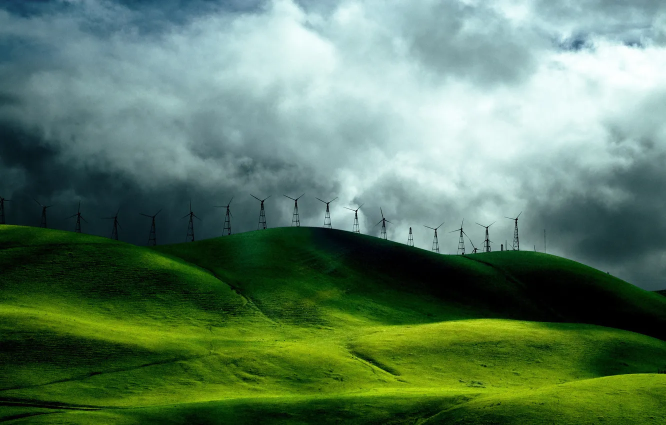 Photo wallpaper grass, landscape, photo, Wallpaper, mill