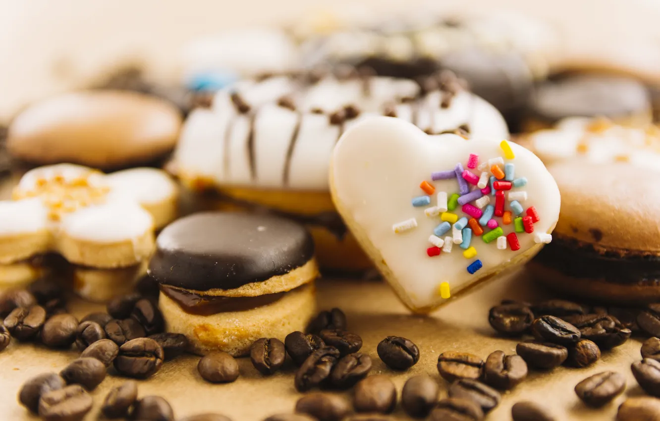 Photo wallpaper food, cookies, dessert, cakes, chocolate, glaze, cookie, coffee beans