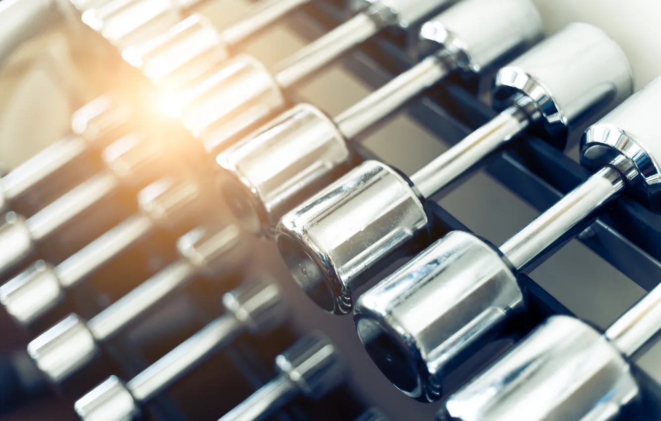 Photo wallpaper metal, gym, dumbbell