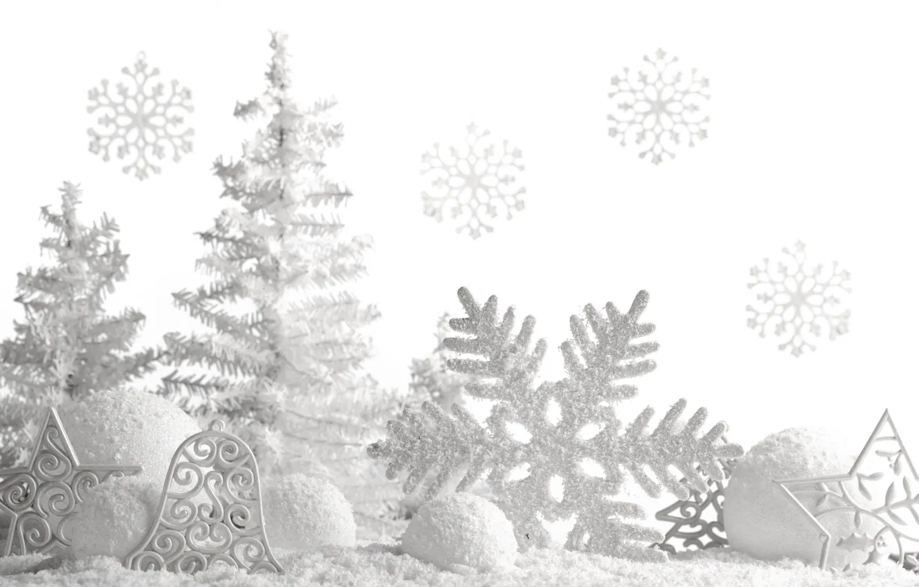 Photo wallpaper snow, snowflakes, holiday, new year, decoration