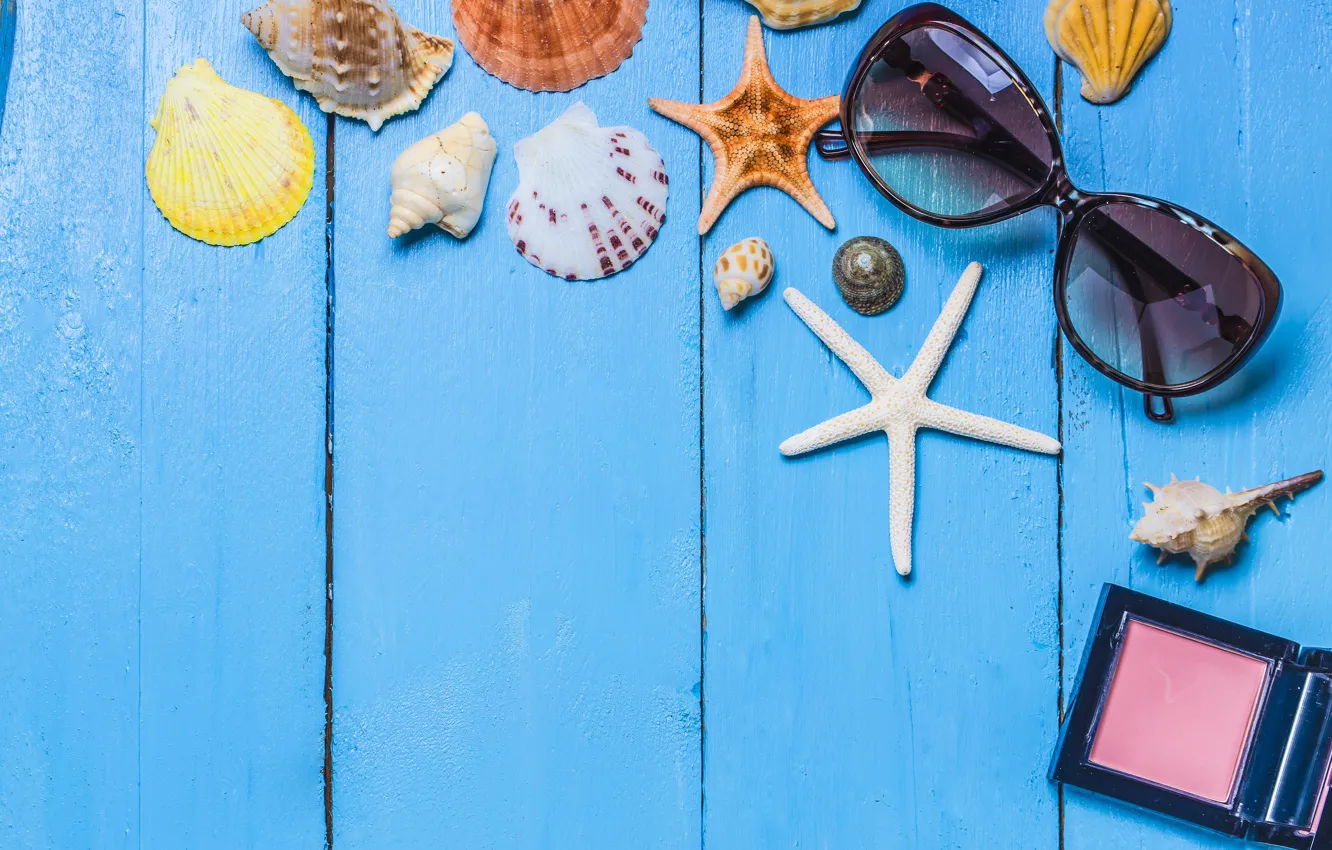 Photo wallpaper beach, summer, style, glasses, starfish