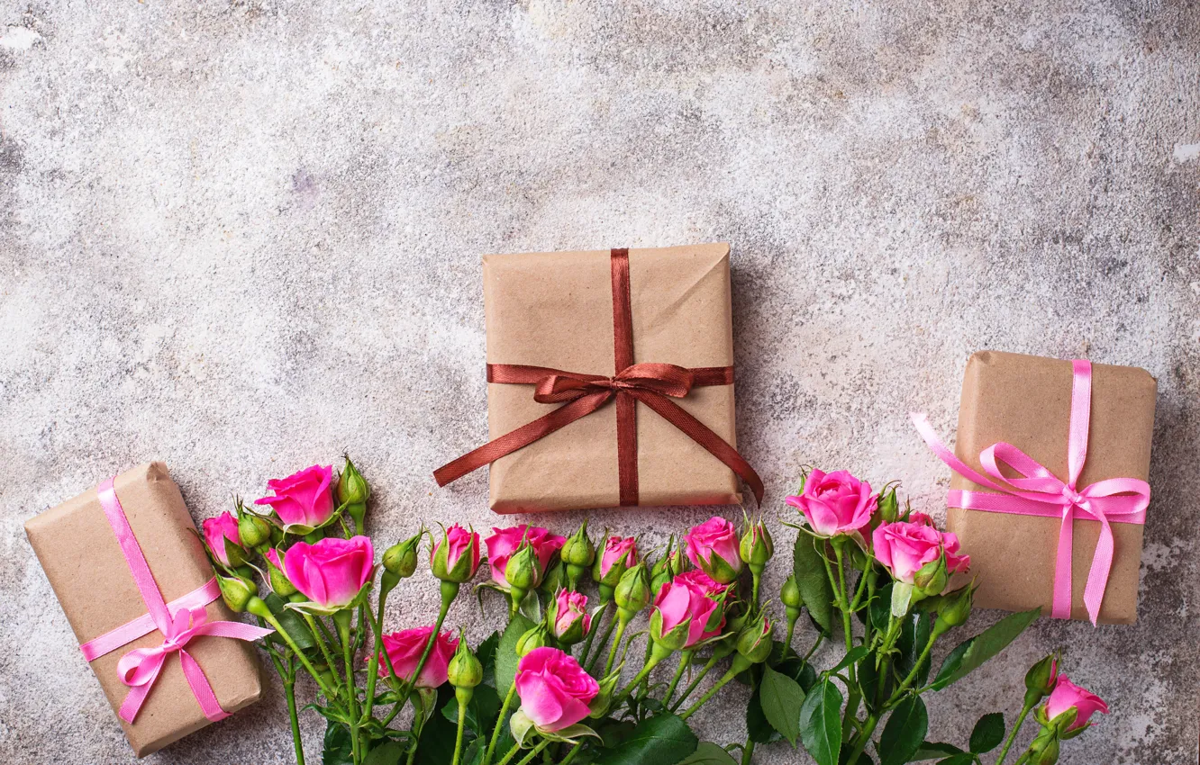 Photo wallpaper background, gift, roses, bouquet, tape, composition